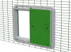 A green Autodoor attached on animal run mesh