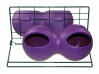 Feeder stand with purple glug and grug feeder and drinker attached