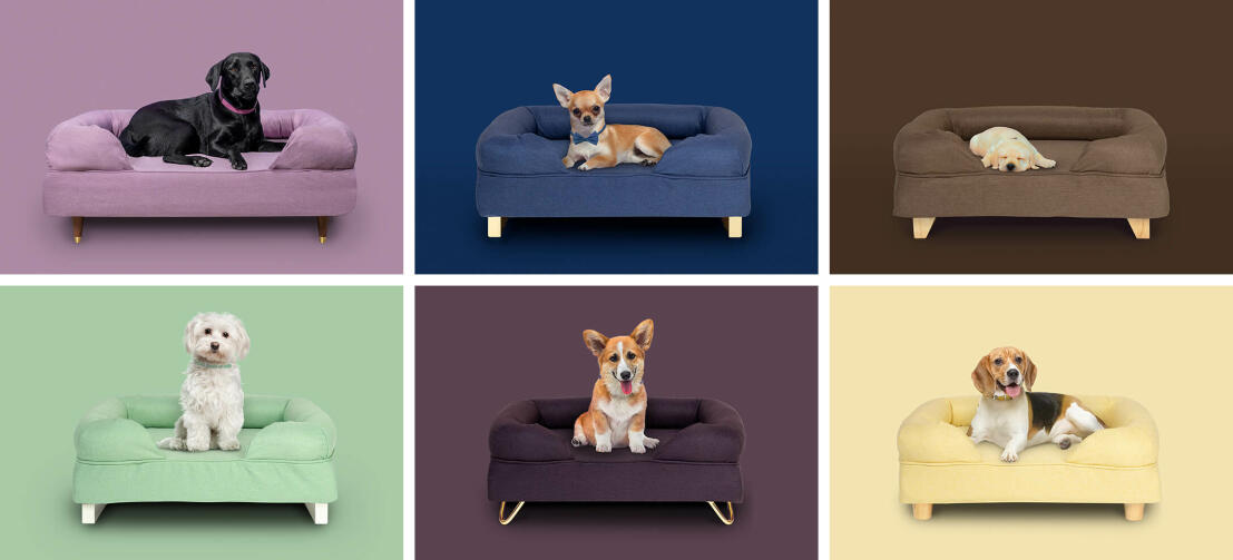 six customised bed options with different colours and feet