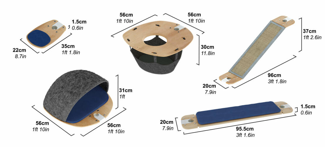 Floor to ceiling customizable indoor cat tree accessories dimensions