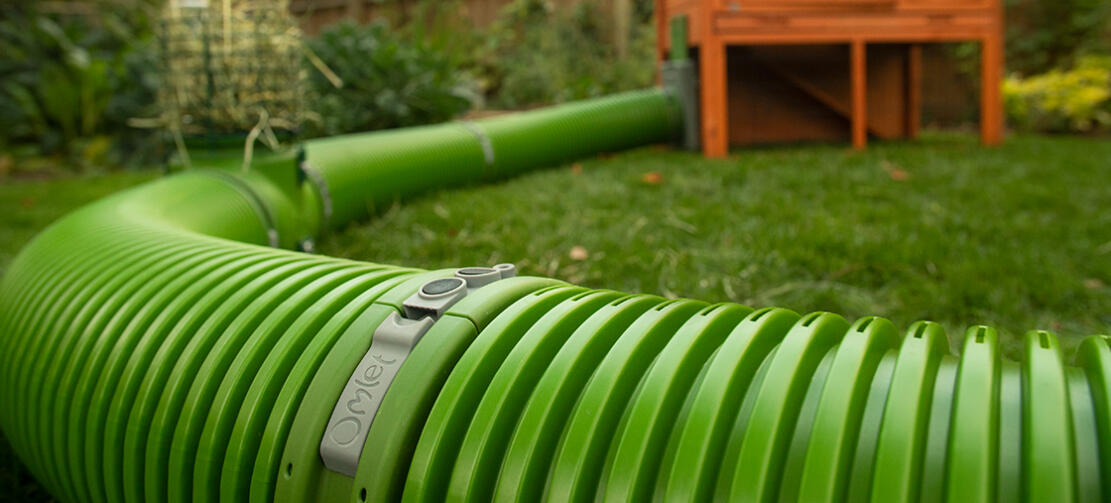 Omlet Zippi tunnel connected to rabbit hutch