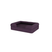 A purple bolster dog bed.