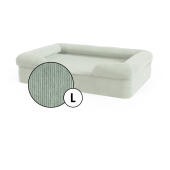 Large bolster dog bed corduroy cover in moss green shade by Omlet.