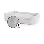 Large nest dog bed corduroy cover in pebble grey shade by Omlet.