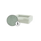Small bolster dog bed corduroy cover in moss green shade by Omlet.