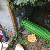 A green tunnel connected to a hutch