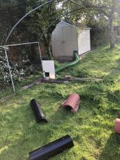 Our guinea pig home with tunnel from their shed to outdoor enclosure. 