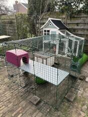 Zippi rabbit run double height, 3x3 panels, with loft and shelter house
