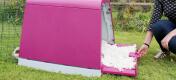 Woman cleaning the Eglu Go hutch