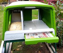 Omlet green Eglu Cube large chicken coop with droppings tray pulled out