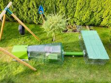Eglu Go rabbit hutch and run with clear cover and Zippi tunnel connecting to run