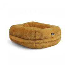 Omlet luxury super soft donut cat bed in butterscotch yellow colour