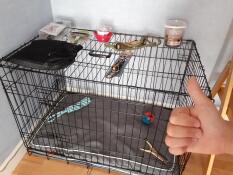 A dog crate ready to be used