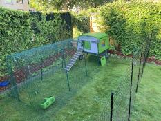 An Eglu Cube chicken house with a self made ramp.