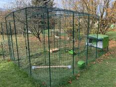 3x3 walk in Omlet chicken run with a green Cube chicken coop