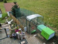Omlet green Eglu Cube large chicken coop and run attached to Omlet walk in chicken run