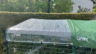 Clear cover for an Eglu Cube chicken coop.