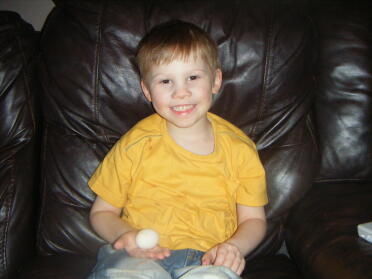 Declan with first egg