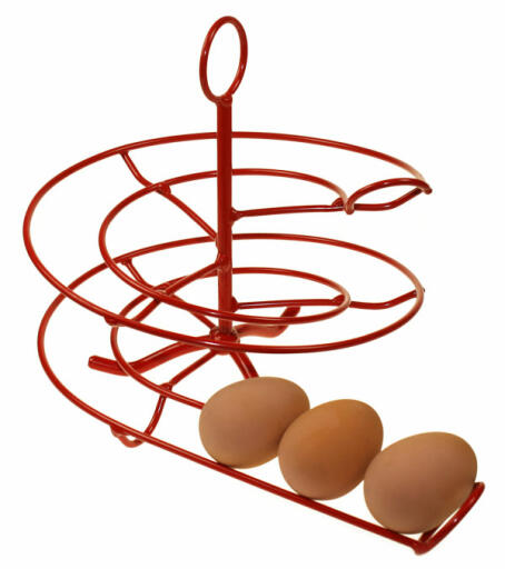 Red egg skelter with 3 eggs on it
