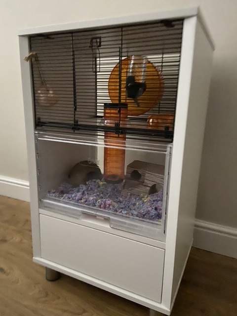 white qute gerbil and hamster cage with storage