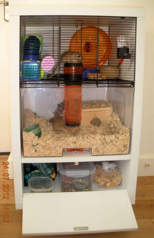 white qute gerbil and hamster cage with storage