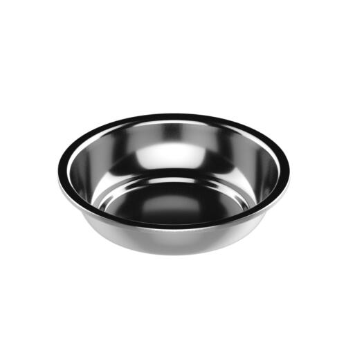 A stainless steel cat drinking bowl.