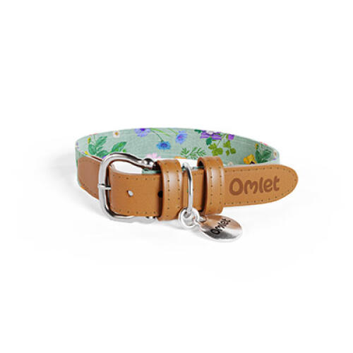 Small dog collar in green and multicoloured floral gardenia sage print by Omlet.