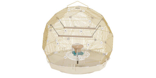 Omlet Geo bird cage with Gold cage and cream base
