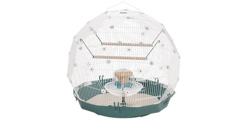 Omlet Geo bird cage with white cage and teal base