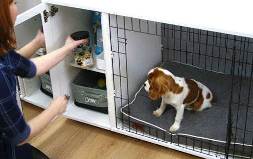 Keep your puppy training treats safe in the cupboard of the Omlet Fido Studio s