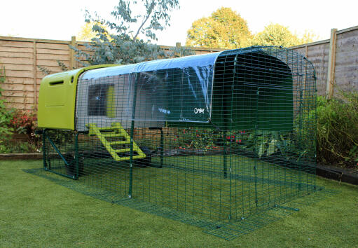 The Eglu Cube mk1 chicken coop with cover.