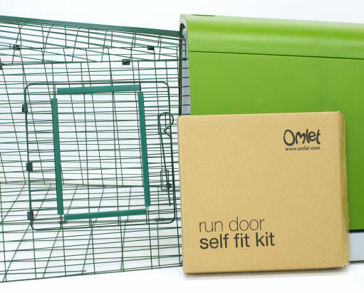 Self fit door kit shown on a Go hutch run