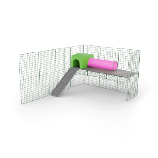 Rabbit Zippi platform with a shelter and a play tunnel for bunny rabbits