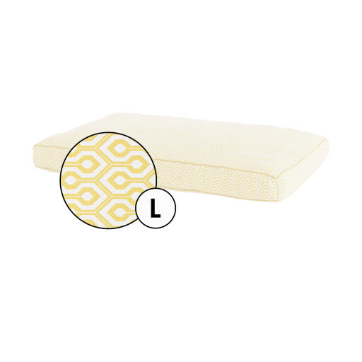 Large cushion dog bed cover in honeycomb pollen print by Omlet.