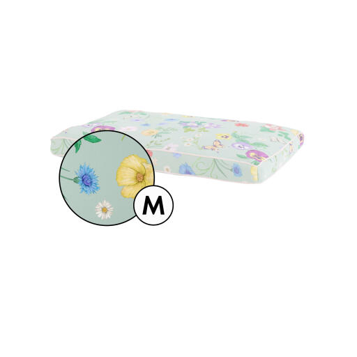 Medium cushion dog bed cover in gardenia sage print by Omlet.