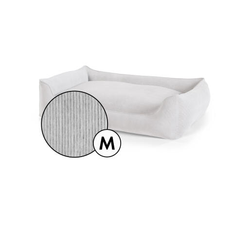 Medium nest dog bed corduroy cover in pebble grey shade by Omlet.