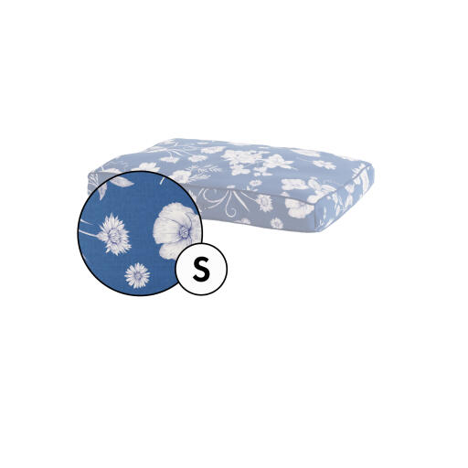Small cushion dog bed cover in blue floral gardenia porcelain print by Omlet.