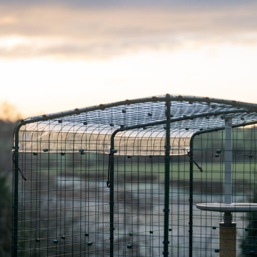 Detail of the structure of the walk in run with clear weather protection cover