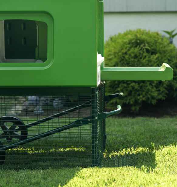 Side view of an Eglu Cube in a garden