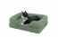 Cat laying on sage green bolster bed for cats