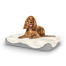 Dog sitting on medium Topology dog bed with sheepskin topper Dog sitting on medium Topology dog bed with sheepskin topper