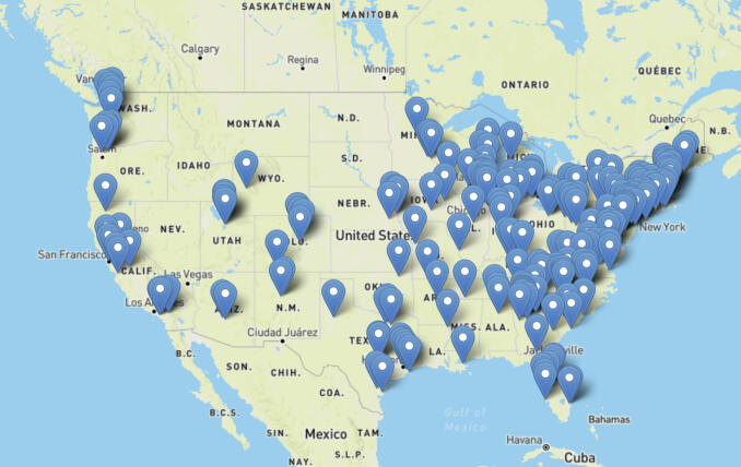 Map of the US showing the location of all the Eglu Cube Ambassadors