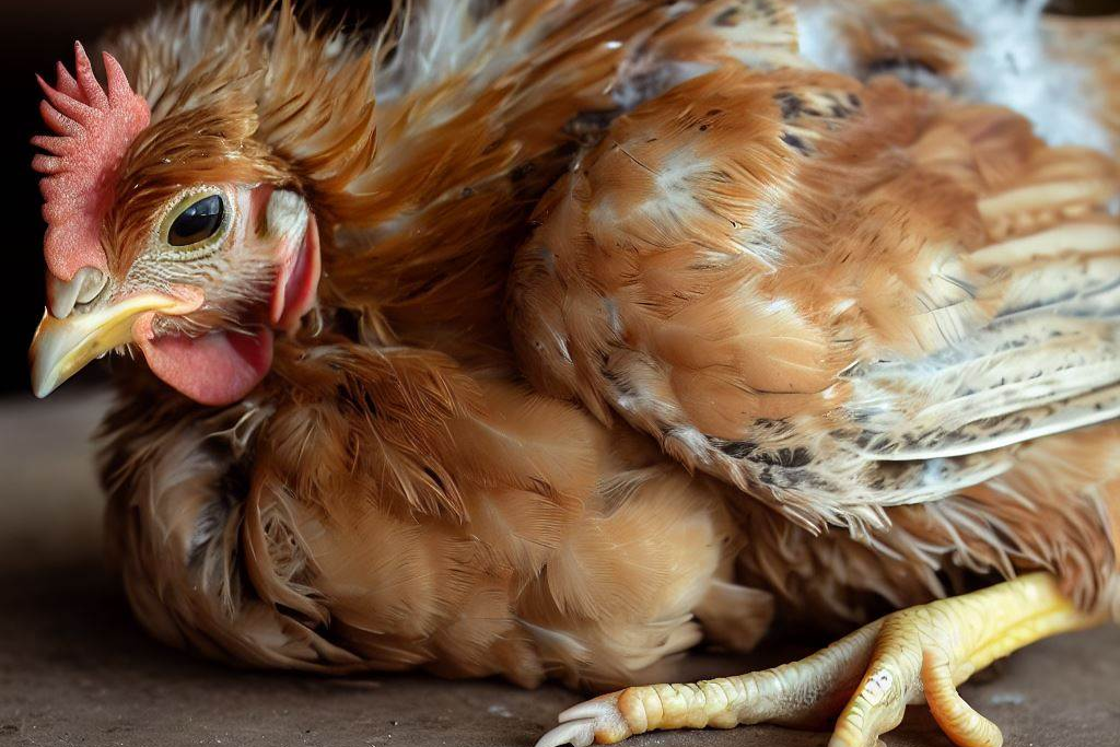 Unhealthy and underweight chicken not producing eggs.