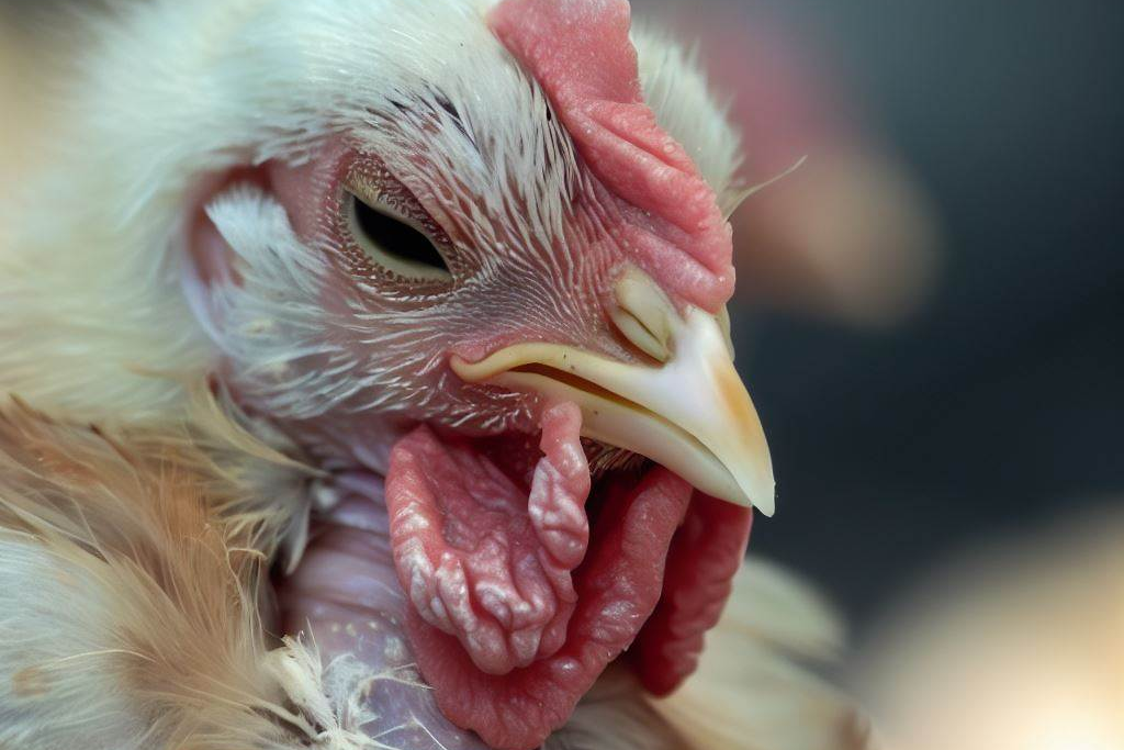 A chicken with respiratory illness.