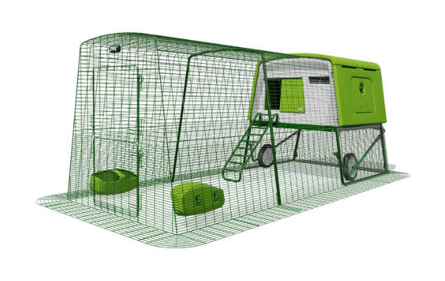 Eglu Cube chicken coop with 9ft run and wheels