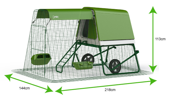 Diagram showing dimensions of Eglu Go UP Chicken house with run.