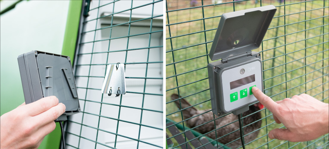 An Autodoor control panel being fitted and programmed on the side of an animal run