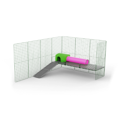Zippi Guinea Pig Platforms - 3 panels with Green Shelter and Play Tunnel
