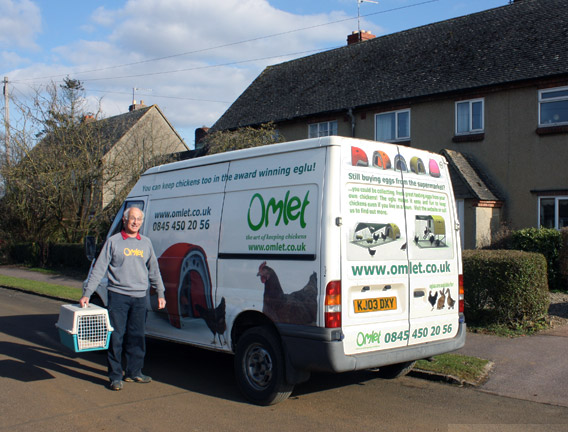 The Omlet van delivering some chickens.