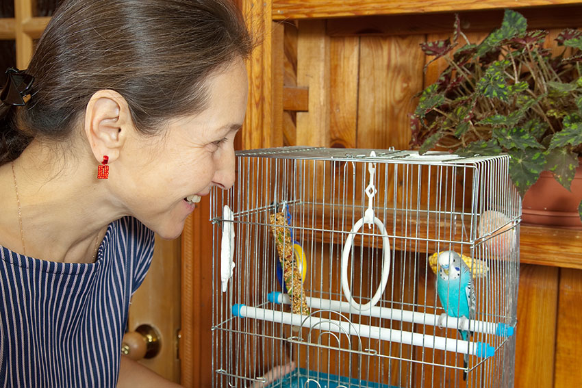 woman with parakeet